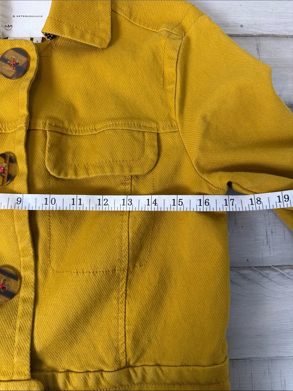 Anthropologie Nora Flounce Sleeved Cropped Trucker Jacket Yellow Size Small